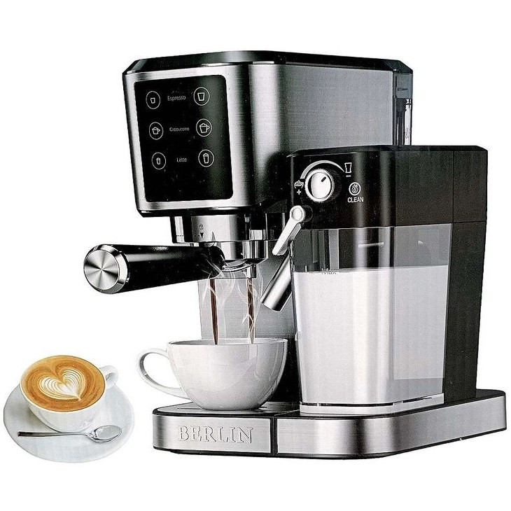 اسپرسو ساز ۲۰بار برلین مدل ۱۷۰۰ با بدنه استیل ضد زنگ با طراحی ارگونومیک