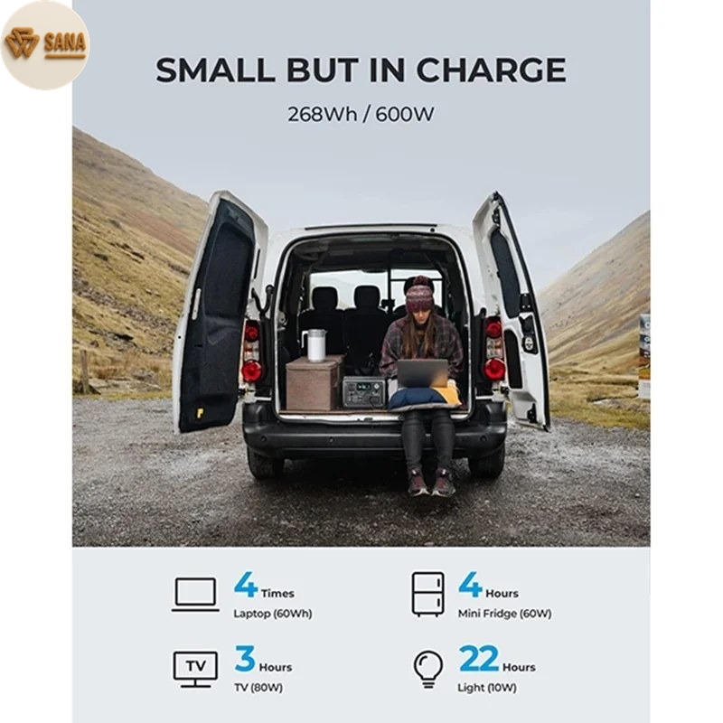 پاور استیشن UPS همراه قدرتمند 600 وات بلوتی نمایشگر LCD هوشمند با اطلاعات کامل